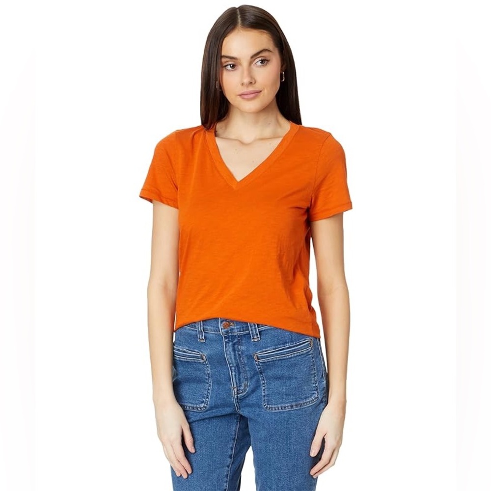BNWT Madewell Whisper Cotton V-Neck Tee Rusted Orange XS ASIN: B0CRPXCC8M